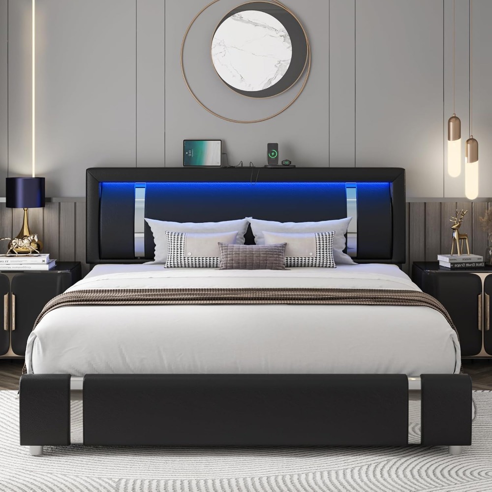 Canopy Bed Frame Metal Queen - Cama de Plataforma Moderna Tamaño Queen,