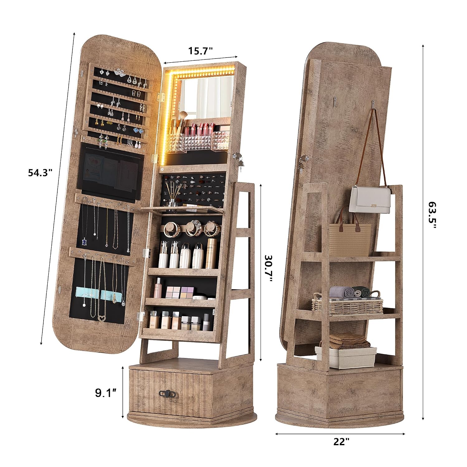 Organizadores de joyería girat - Full Length Mirror Jewelry Armoire reseña y precio