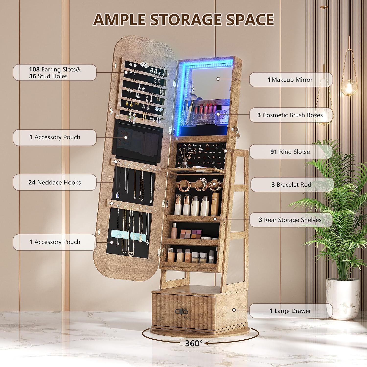 Organizadores de joyería girat - Full Length Mirror Jewelry Armoire reseña y precio