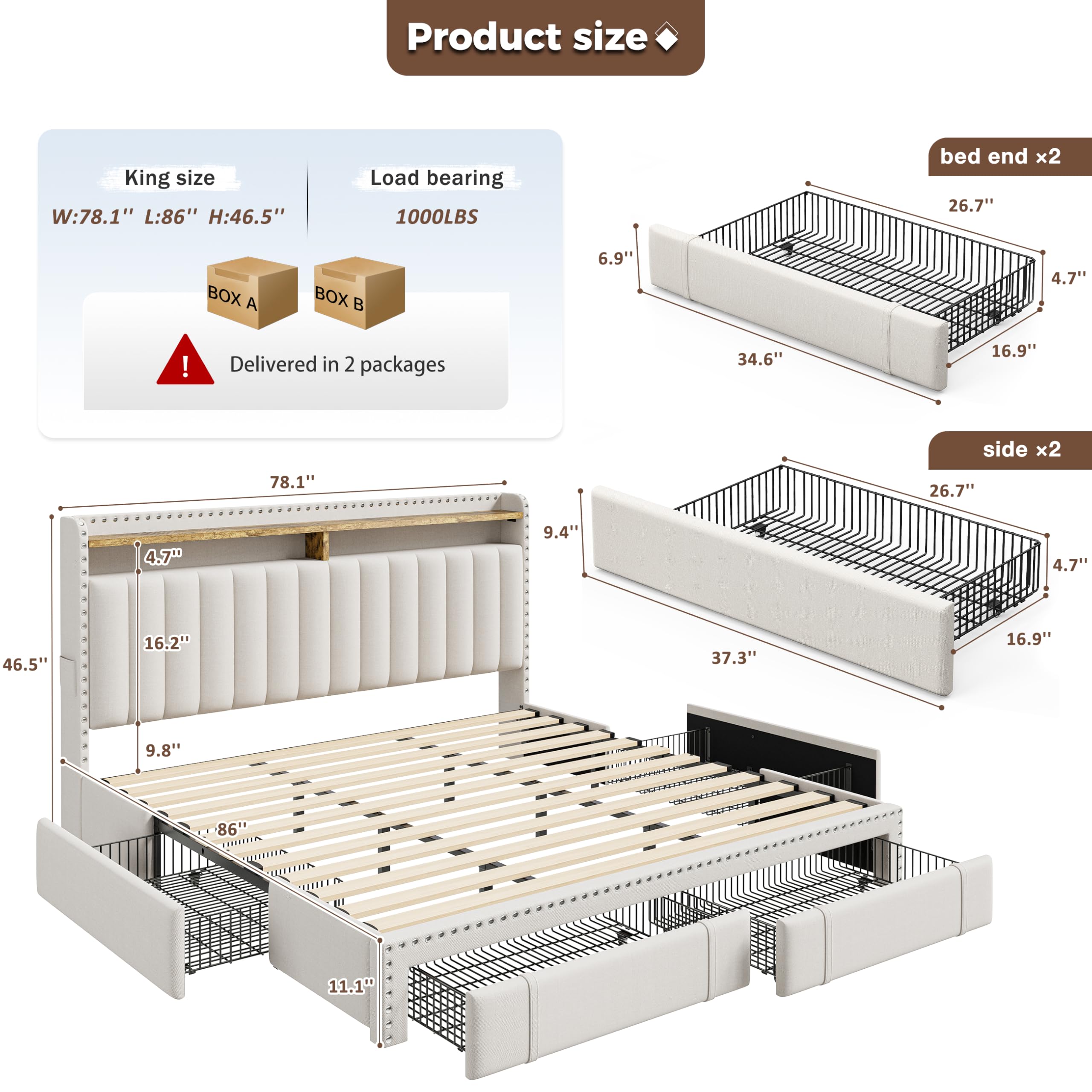 Estructura de cama tamaño king - King Size Bed Frame With Storage Drawers reseña y precio