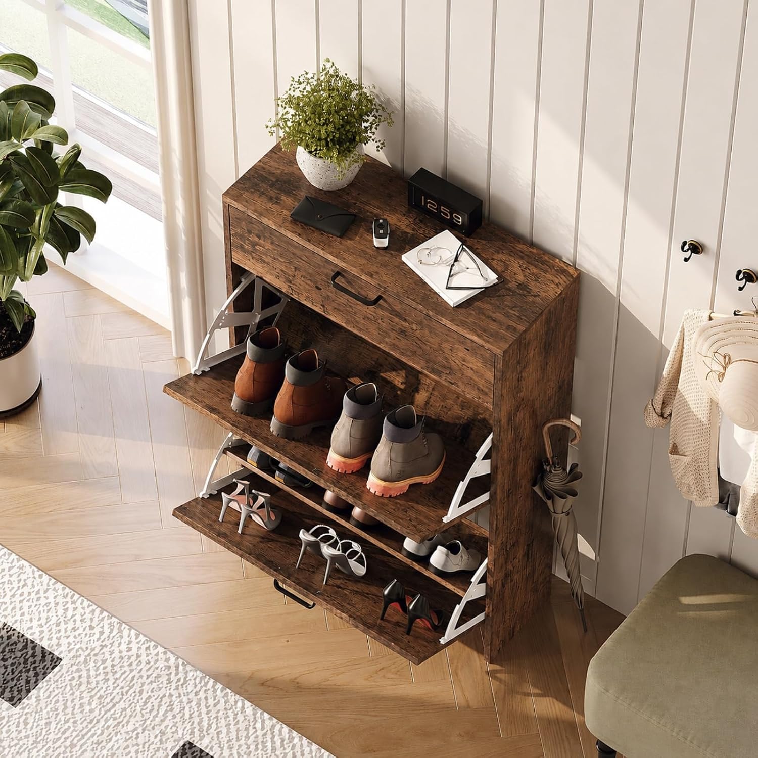 # Zapatero Delgado con 2 Cajon - Shoe Rack Cabinet Narrow Entryway reseña y precio
