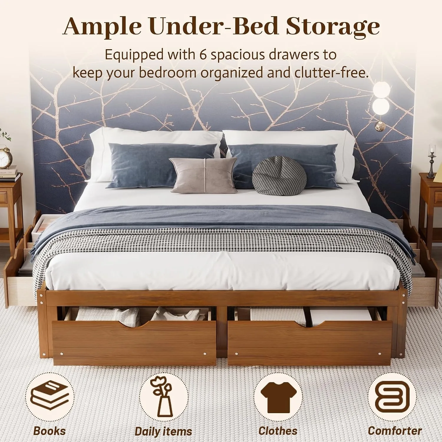 Estructura de cama minimalista - King Size Bed Frame With Storage Drawers reseña y precio