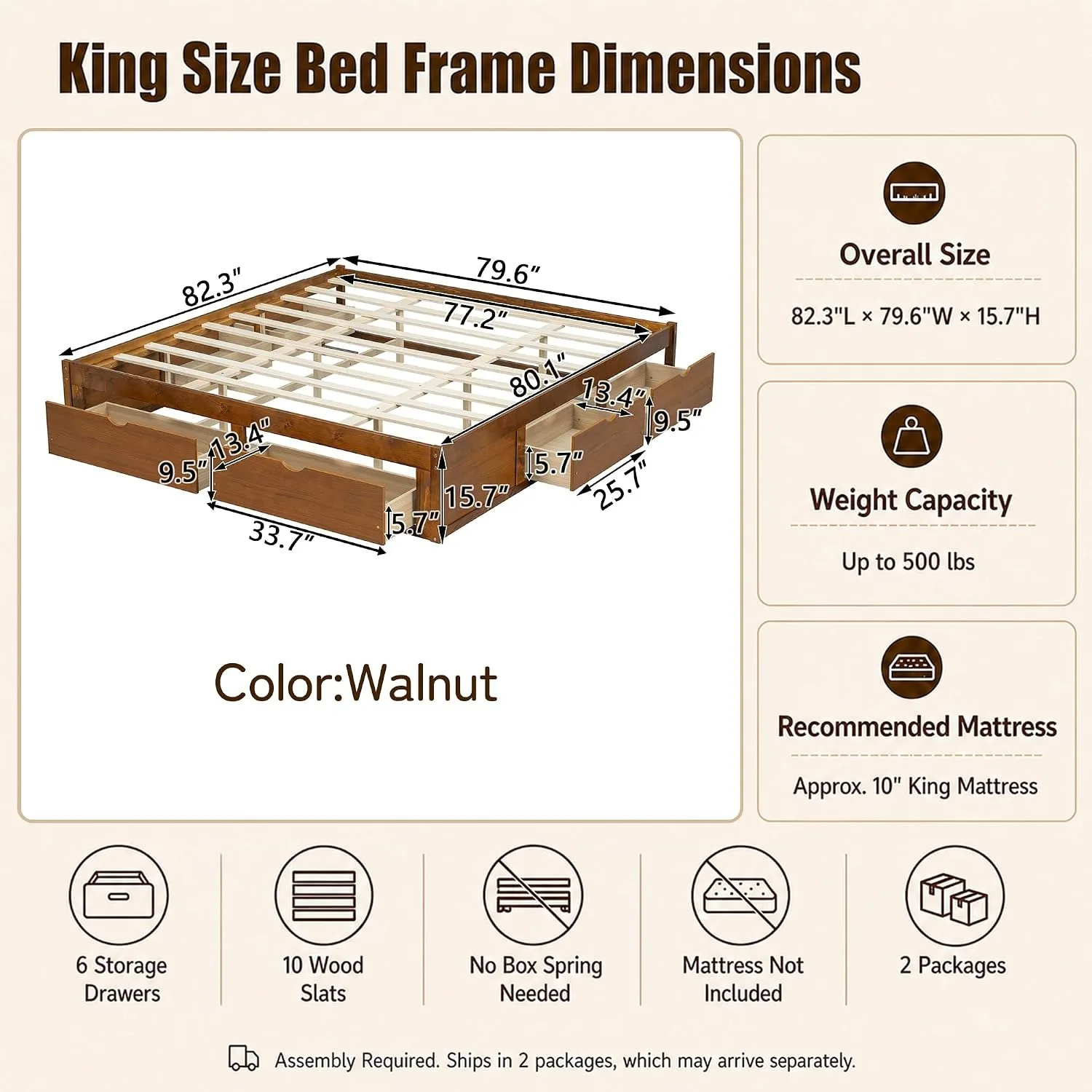 Estructura de cama minimalista - King Size Bed Frame With Storage Drawers reseña y precio