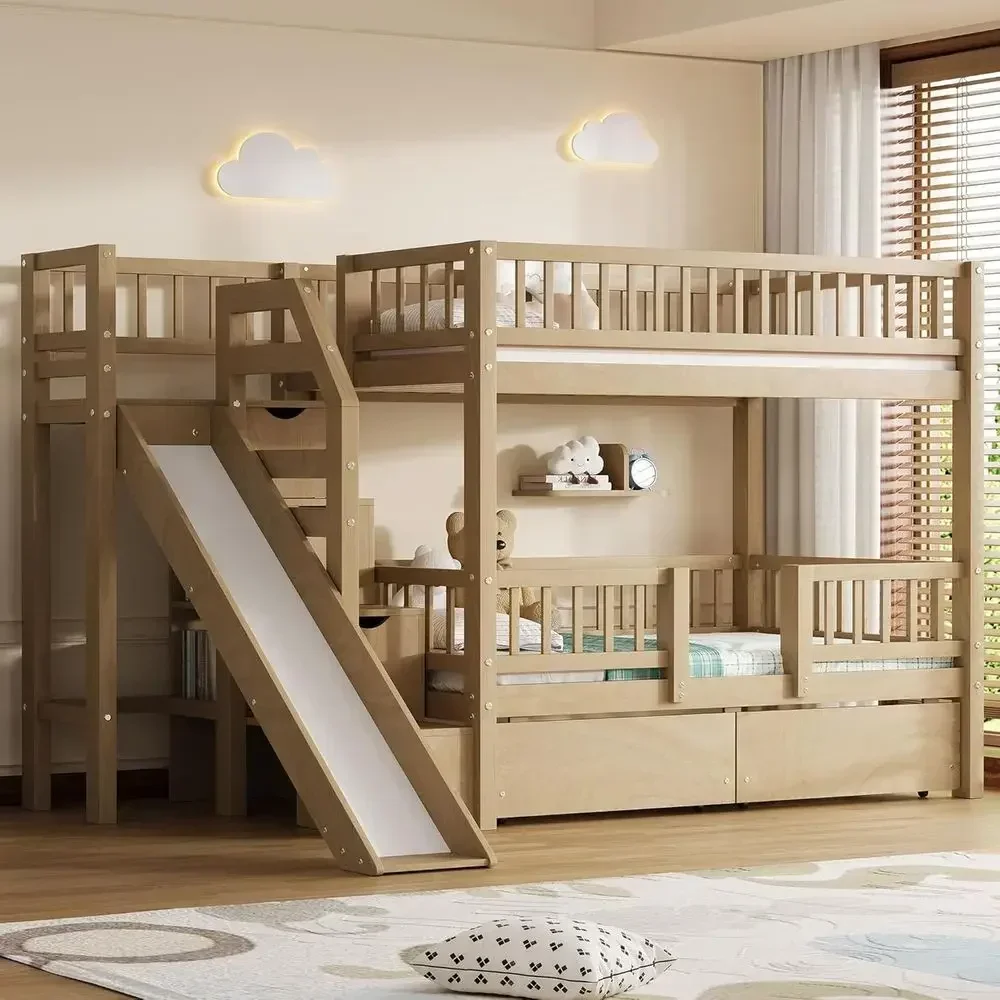 Cama de dos pisos de madera, c - Bunk Bed With Stairs And Slide reseña y precio
