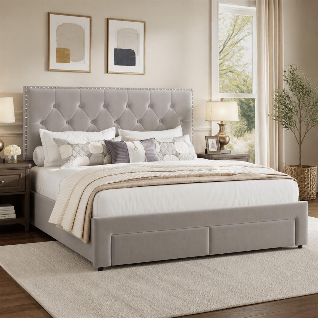 Estructura de cama tamaño «kin - King Size Bed Frame With Storage Drawers reseña y precio
