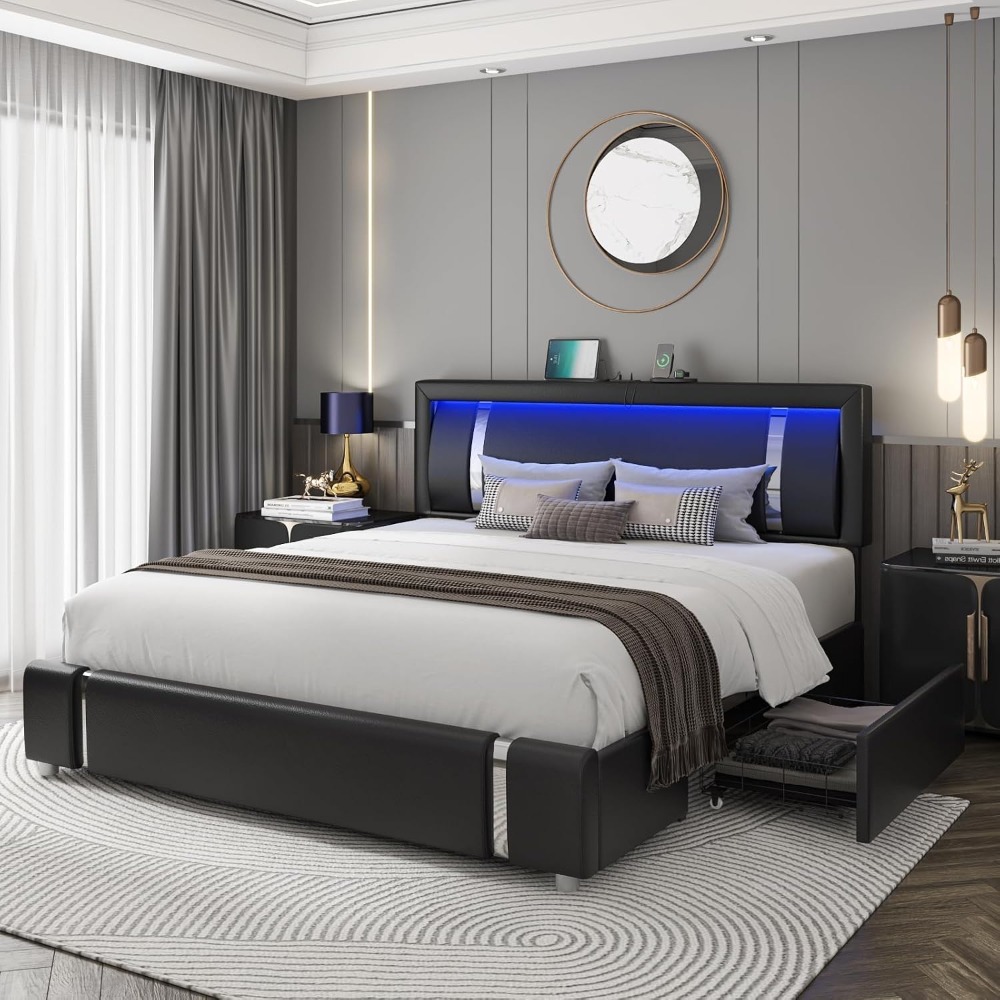 Cama de Plataforma Moderna Tam - Canopy Bed Frame Metal Queen reseña y precio